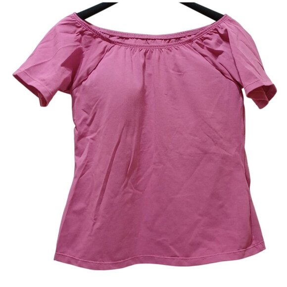 Soft Surroundings Tops - Soft Surroundings Built-In Bra Top Womens 34C Pink Scoop Neck Stretch Tee Casual